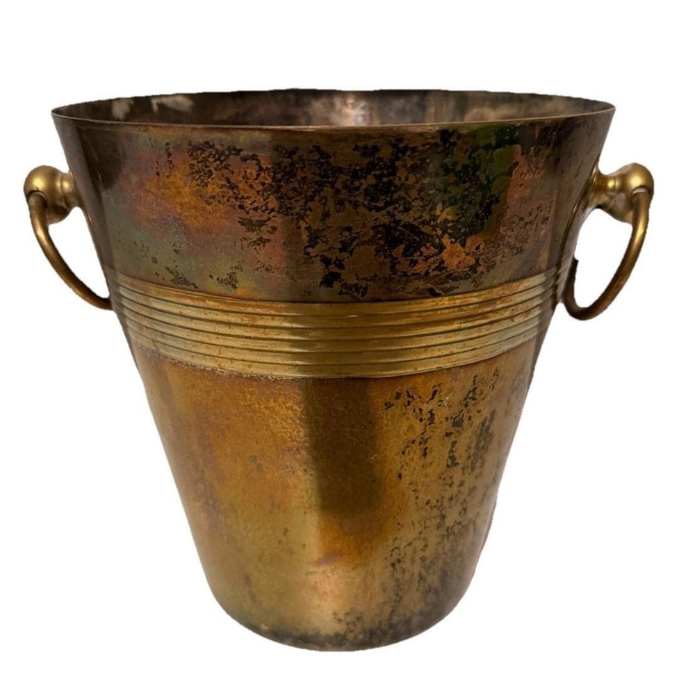 Mid century Modern Brass Aluminum ice Bucket Heavy Vintage